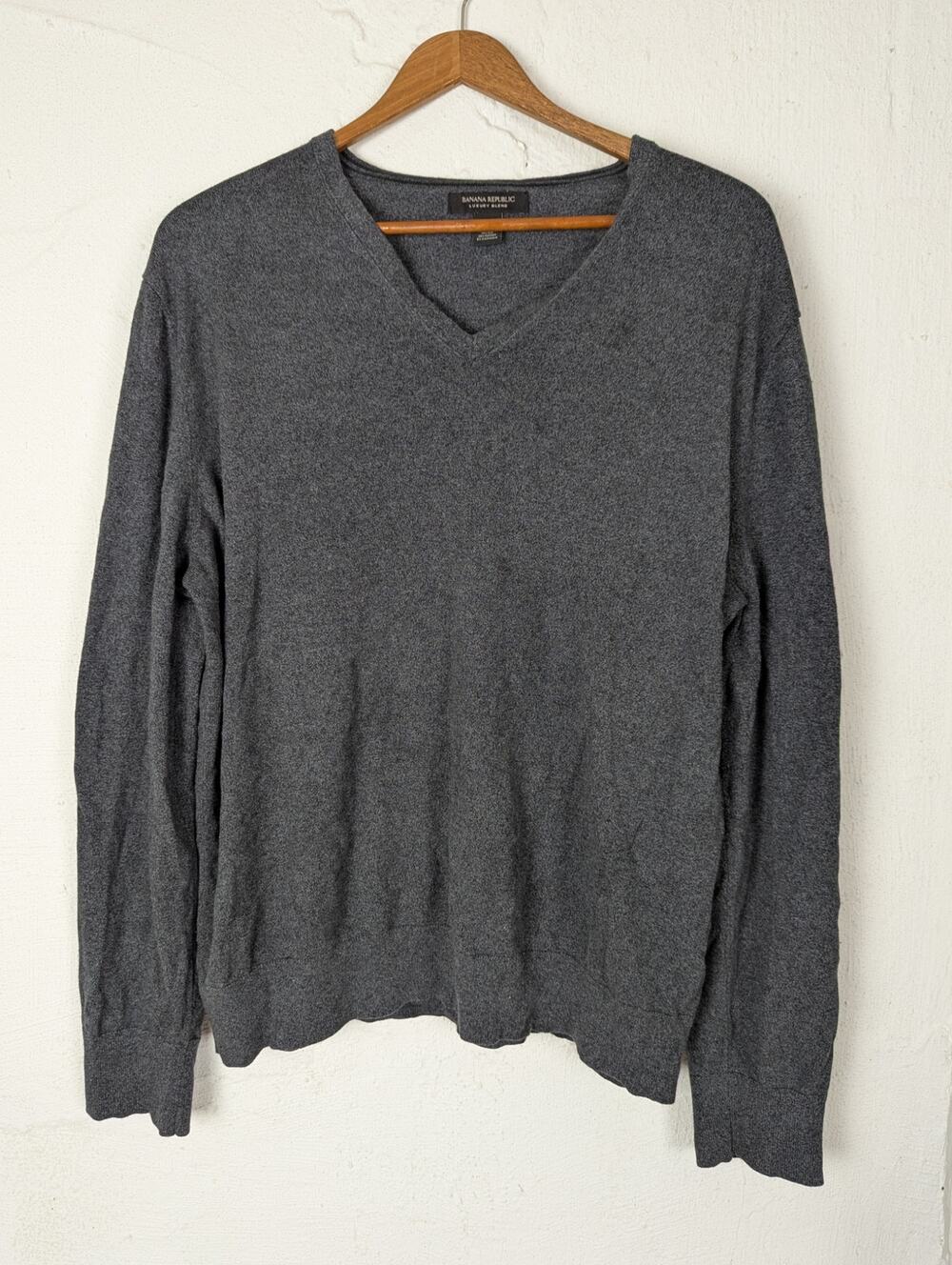 Banana Republic Silk Sweater Mens XL Grey Luxury Blend Cashmere Office Pullover